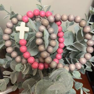 Pink and Brown Beaded Rosary with Cross